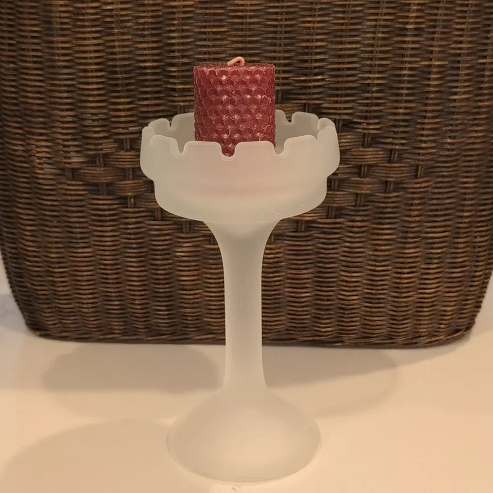 Frosted Glass Turret Pillar Candleholder Spring Castle Garden - Picture 9 of 10